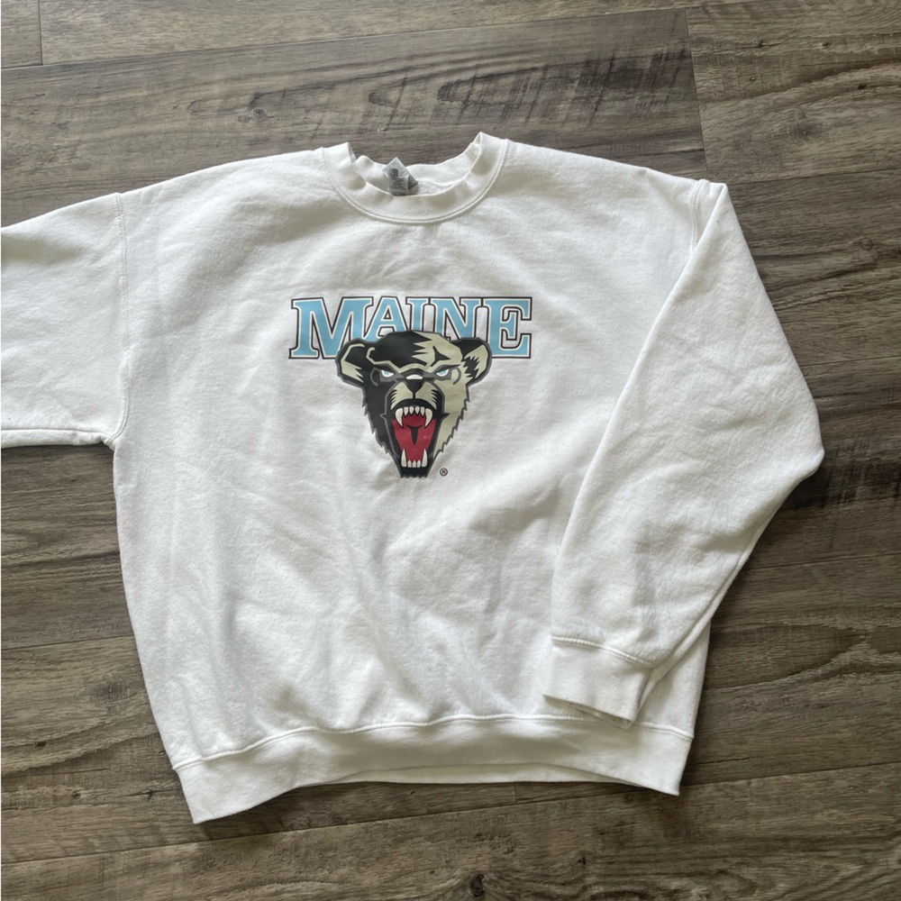 Unisex White University of Maine Black Bear Sweatshirt